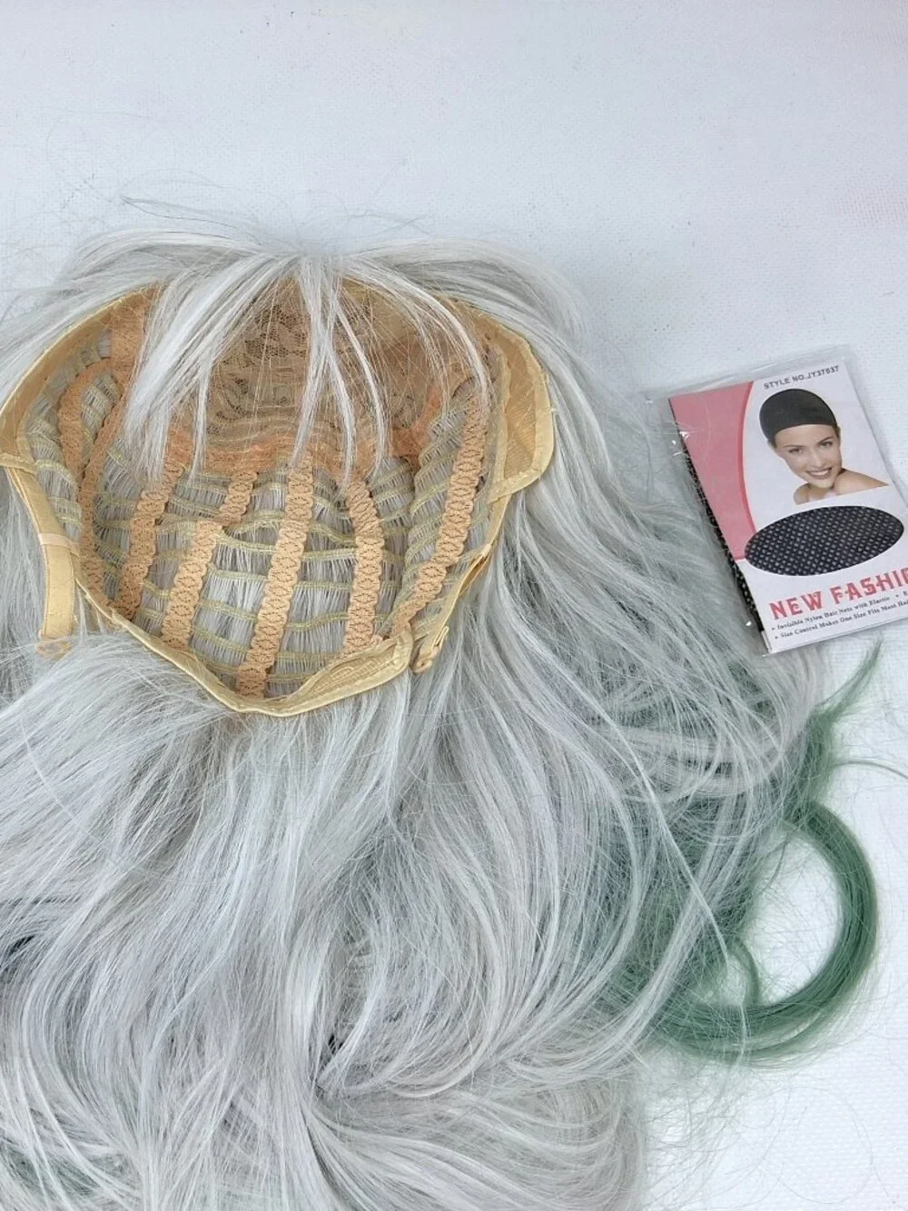 Long Layered Wig White Blond Gradient Pastel Green
